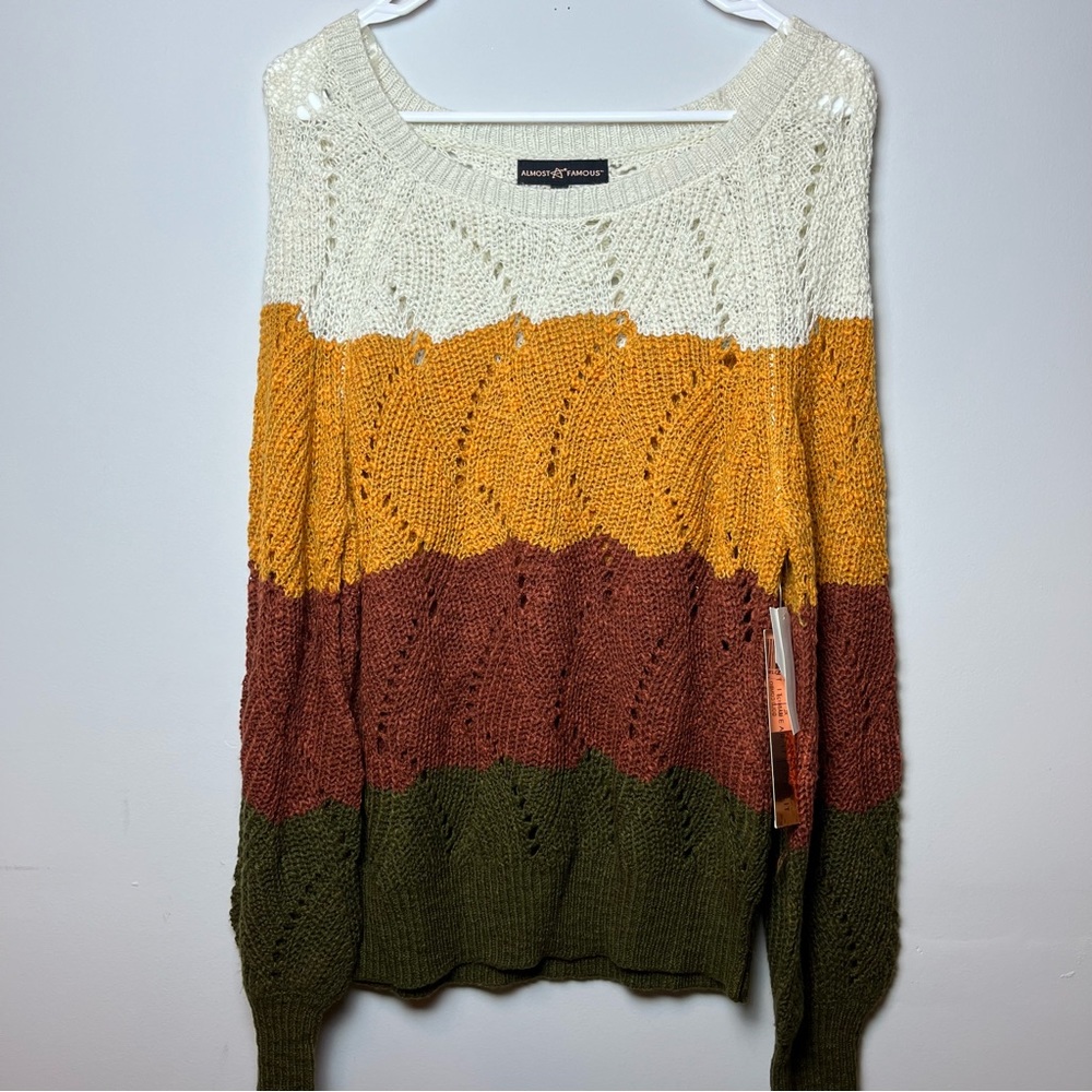 Almost Famous Juniors' Pointelle Color Block Sweater XL